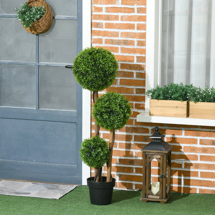 Homcom Artificial Boxwood Tree with 3 Balls Bamboo Leaves Pot Included