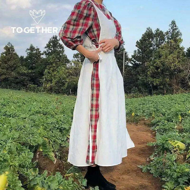 Chic Vintage French Cotton Linen Kitchen Apron