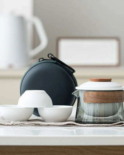 Zen Tea Ritual Travel Kit - Elegant Teapot, Cups, and Bowl Set for Tea Lovers on the Go