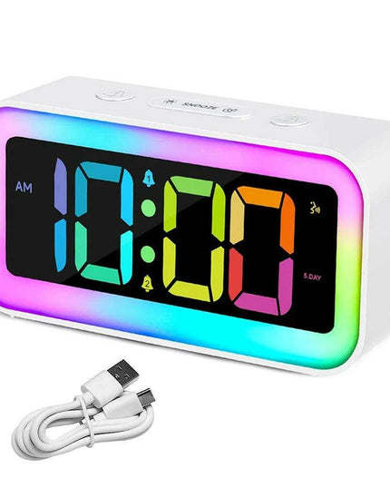 Vibrant RGB Sound-Activated Alarm Clock with Dual Alarm and Multi-Color Night Light for Stylish Home Decor