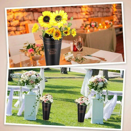 Charming 15" Rustic Galvanized Metal Flower Buckets - Set of 12 for Stylish Home Accents and Gifting