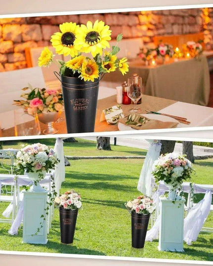 Charming 15" Rustic Galvanized Metal Flower Buckets - Set of 12 for Stylish Home Accents and Gifting