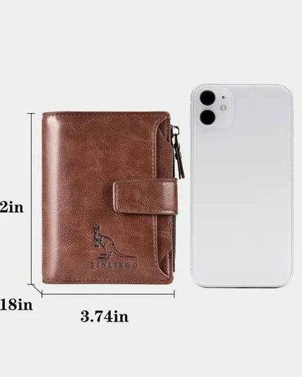 Men's RFID-Blocking PU Leather Zipper Wallet with Organized Compartments