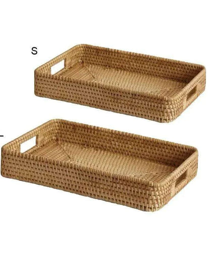 Artisan Woven Rattan Storage Tray for Fruits, Vegetables, and Tea
