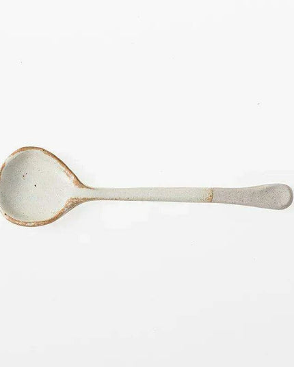 Elegant Japanese Stoneware Soup Spoon with Long Ergonomic Handle for Refined Dining