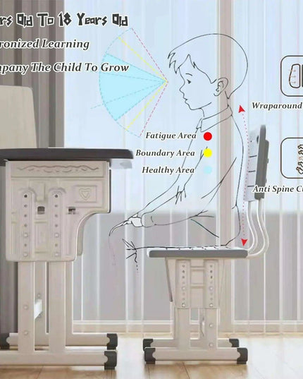 ErgoKids Ergonomic Study Desk & Chair Set with Bookshelf - Adjustable for Growing Children