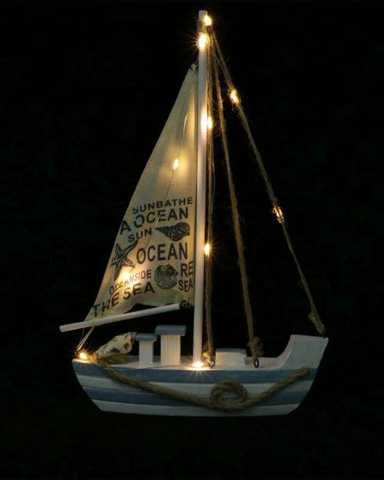 Opulent LED-Illuminated Nautical Sailboat Sculpture for Coastal Elegance
