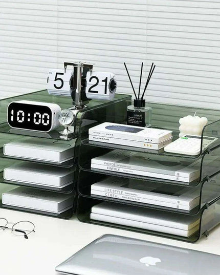 Transparent Acrylic A4 File Storage Organizer - Stackable Desktop Rack for Papers and Magazines
