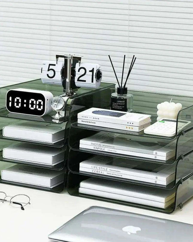 Transparent Acrylic A4 File Storage Organizer - Stackable Desktop Rack for Papers and Magazines