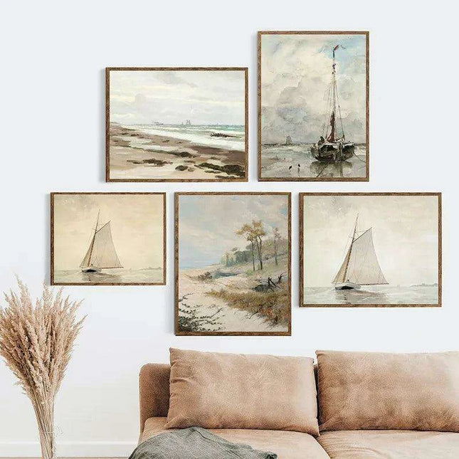 Vintage Coastal Watercolor Seascape Art for Tranquil Home Decor