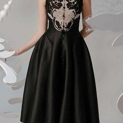 Satin Embroidered Pleated Evening Dress