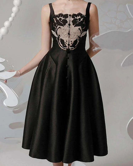 Satin Embroidered Pleated Evening Dress