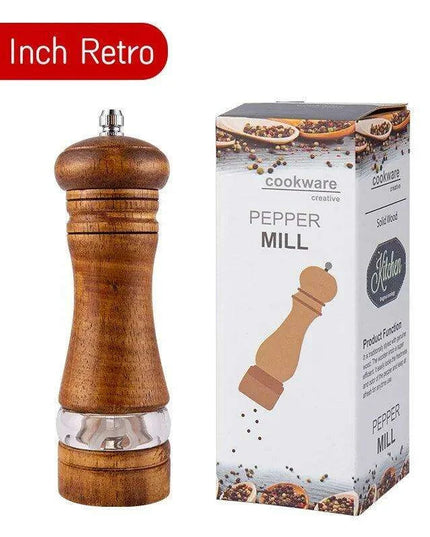 Vintage Handcrafted Wooden Spice Mill Set - 6-Inch Gourmet Salt and Pepper Grinders