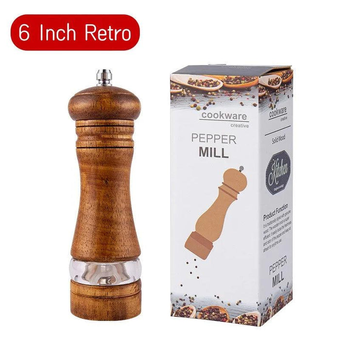 Vintage Handcrafted Wooden Spice Mill Set - 6-Inch Gourmet Salt and Pepper Grinders