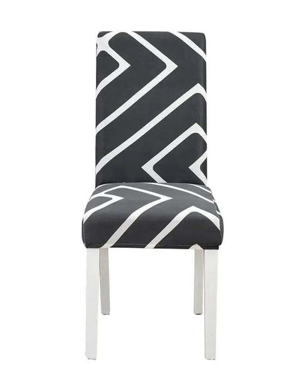 Elegant Geometric Blue-Grey Stretch Chair Covers for Stylish Dining Experiences