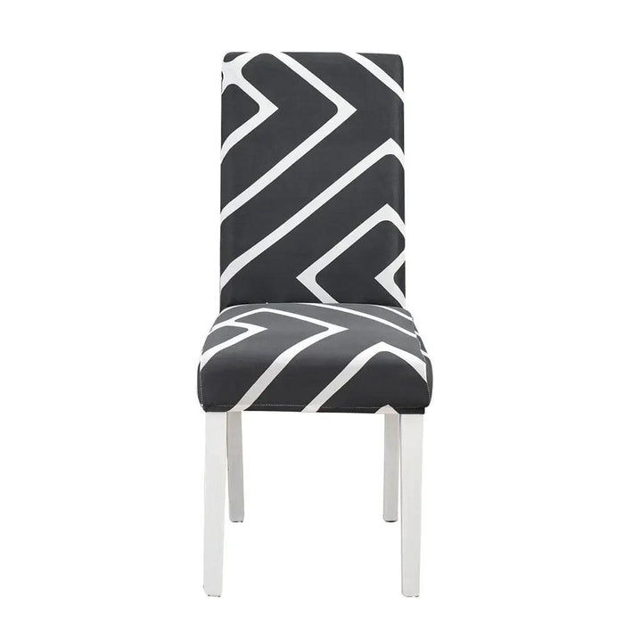Elegant Geometric Blue-Grey Stretch Chair Covers for Stylish Dining Experiences