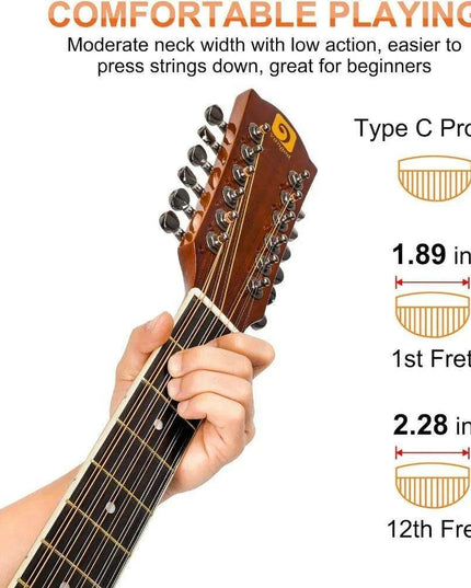 Young Musician's Premium 12 String Acoustic Electric Guitar with Sapele Body