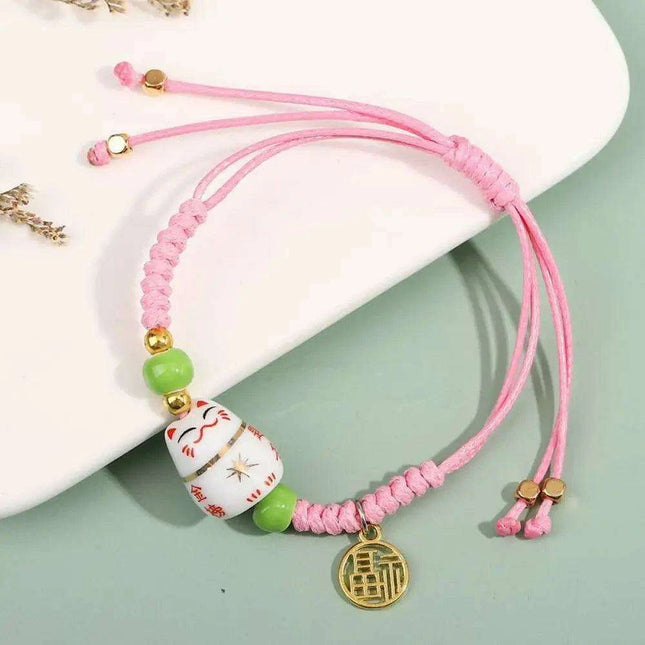 Vibrant Adjustable Lucky Cat Charm Bangles - Playful Rope Bracelets for Women and Girls, Ideal Gift for Prosperity