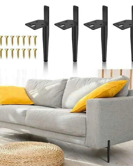 Modern Gold and Black Steel Adjustable Furniture Legs - Set of 4 with Rubber Feet