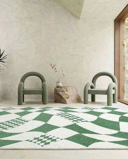 Elegant Green Checkerboard Area Rug for Sophisticated Home Interiors