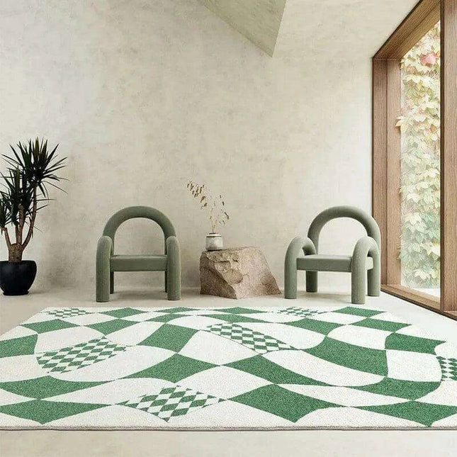 Elegant Green Checkerboard Area Rug for Sophisticated Home Interiors