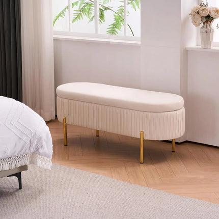 VivoHome Modern Velvet Storage Bench with Gold Legs for Bedroom & Entr