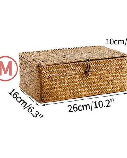 Natural Seagrass Organizer Basket with Lid - Stylish Storage Solution for Cosmetics, Sundries, and Laundry