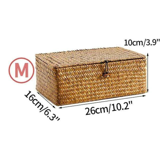 Natural Seagrass Organizer Basket with Lid - Stylish Storage Solution for Cosmetics, Sundries, and Laundry