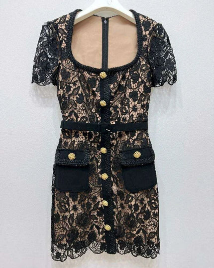 Floral Lace Midi Mini Dress for Women - Spring/Summer Collection, Short Sleeve, Single Breasted, Perfect for Bridesmaids