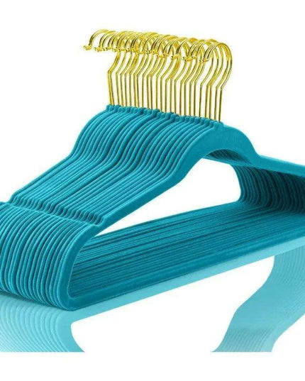Elegant Teal Velvet Hanger Collection - 50 Premium Hangers with 360-Degree Gold Hooks