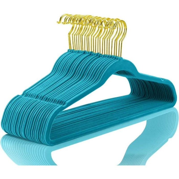 Elegant Teal Velvet Hanger Collection - 50 Premium Hangers with 360-Degree Gold Hooks