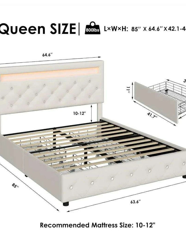 Luxurious LED Velvet Platform Bed with Versatile Storage and Elegant Tufted Finish - Transform Your Bedroom into a Stylish Retreat