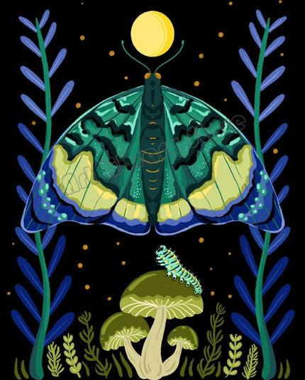 Enchanting Insect Canvas Art: Vibrant Moth and Golden Beetle Decor for a Playful Home