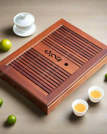 Luxurious Rosewood Tea Serving Tray with Convenient Storage Drawer - Stylish Wooden Table for Home Use