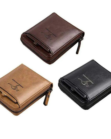 Men's Sophisticated Genuine Leather RFID Zipper Wallet - Multifunctional Business Card Holder with Coin Pocket