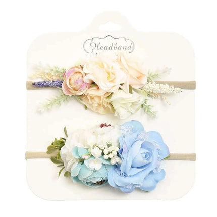 Floral Bow Infant Headband Set - 2-Piece Stretchy Hair Accessories for Newborns