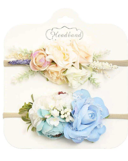 Floral Bow Infant Headband Set - 2-Piece Stretchy Hair Accessories for Newborns