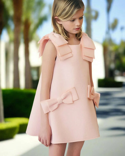 Charming Pink Bow Dress for Girls - Perfect for Spring and Autumn Parties and Weddings