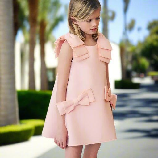 Charming Pink Bow Dress for Girls - Perfect for Spring and Autumn Parties and Weddings
