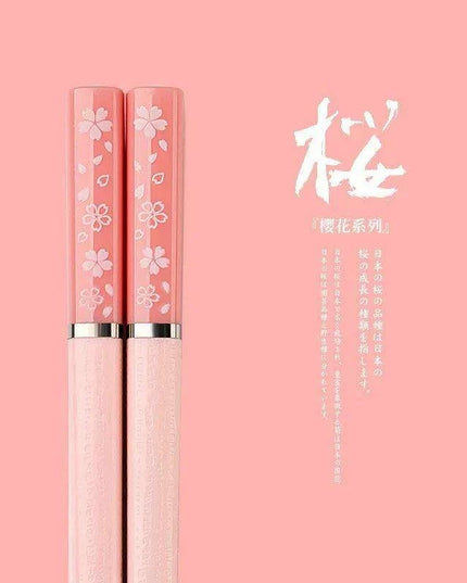 Elegant Pink Cherry Blossom Alloy Chopsticks - Perfect Pair for Hot Pot and Sushi Dining