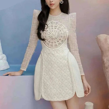 Evening Party Dress with Pearl and Lace Detail