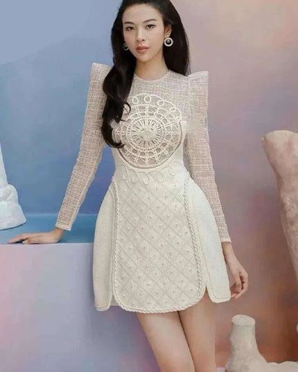 Evening Party Dress with Pearl and Lace Detail