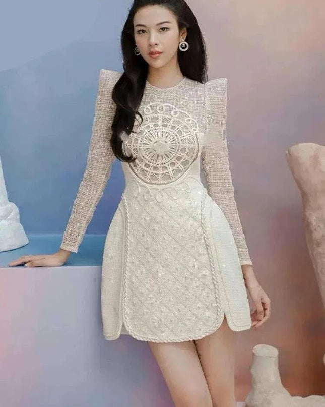 Evening Party Dress with Pearl and Lace Detail