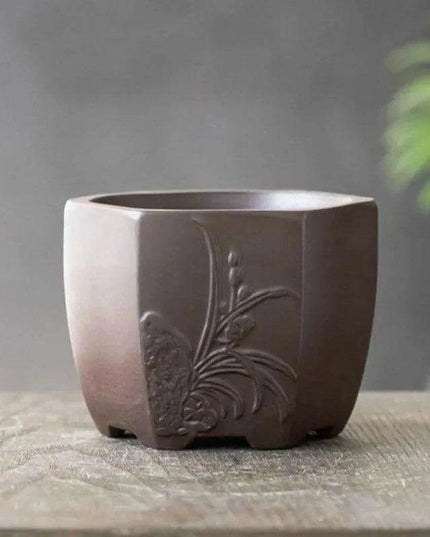 Chic Polygonal Purple Clay Vase - Stylish Chinese-Inspired Home Decor Planter