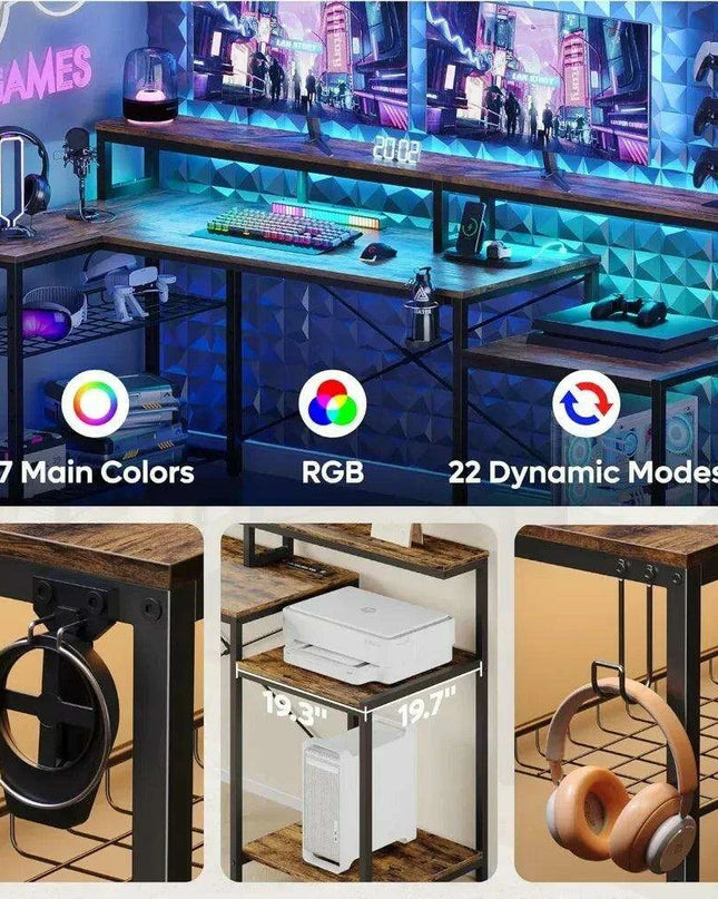 71.5" LED-Enhanced Smart Desk with RGB Lighting and Integrated Power Ports - Stylish Office Solution