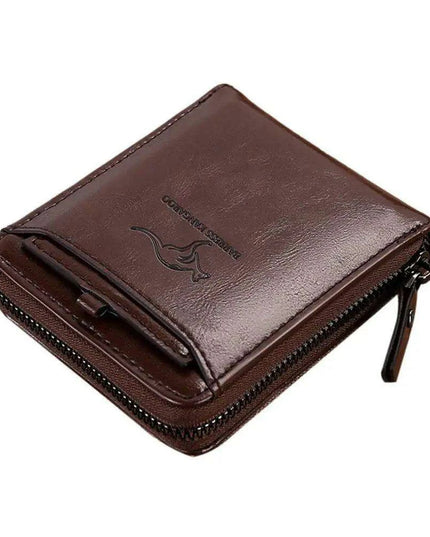 Men's Sophisticated Genuine Leather RFID Zipper Wallet - Multifunctional Business Card Holder with Coin Pocket