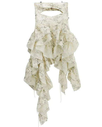 Trendy Women's Strapless Mini Dress with Ruffled Details and Asymmetrical Hem