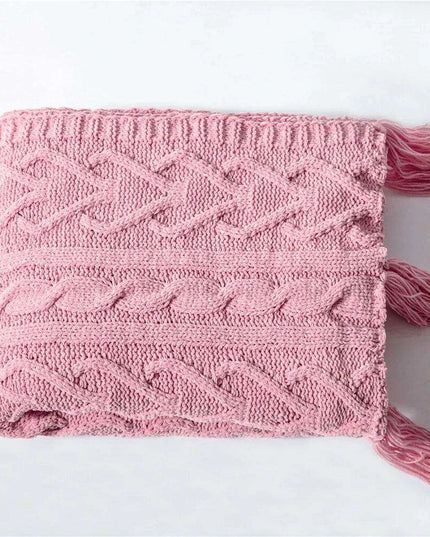 Charming Chenille Knit Throw Blanket with Delightful Pompoms - Cozy Elegance for Your Living Space
