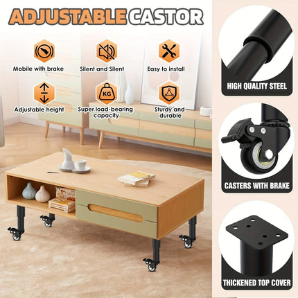 4pcs Metal Extendable Furniture Legs with Casters, Table Legs,with He