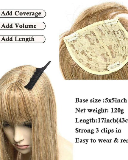 17-Inch Clip-In Synthetic Hair Topper with Silk Base and Bangs for Women